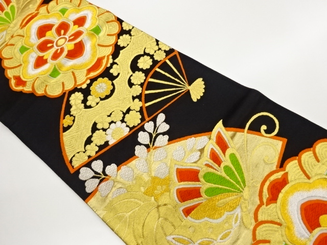 JAPANESE KIMONO / FAN / BUTTERFLY PATTERN FLOWER PATTERN WOVEN FUKURO 